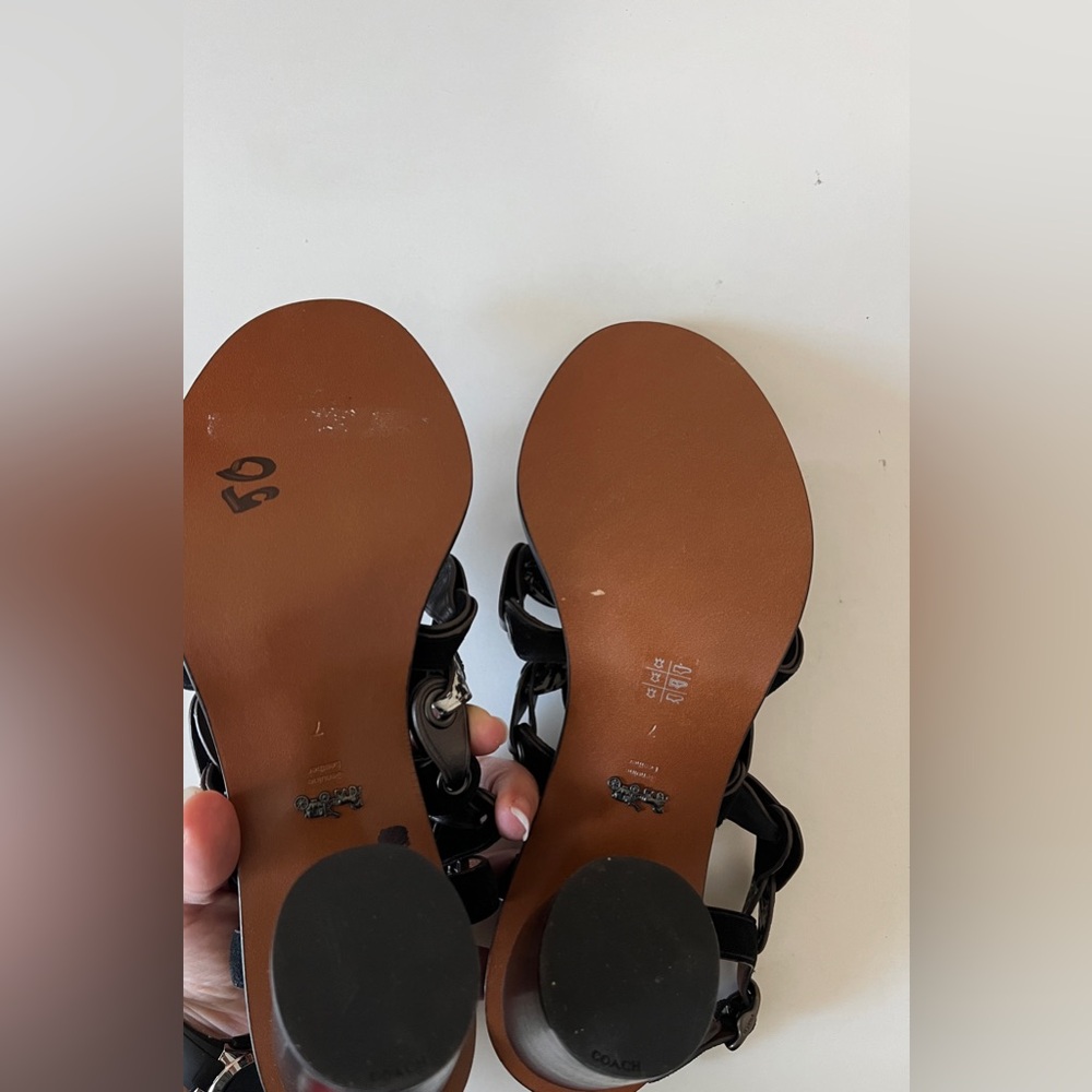 Coach MH Sandal Cll MXM Black Dress Sandals Black Mid Heel Shoes 7B Summer - Picture 10 of 13
